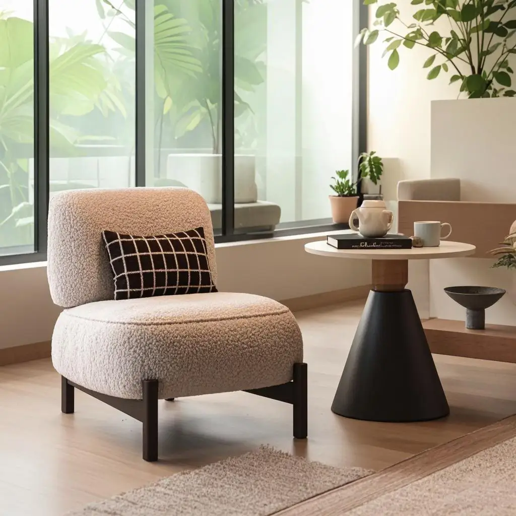 

*Creamy Vintage Style Single Sofa, Beauty Salon Reception and Negotiation Table and Chair, Living Room Balcony Lounge Chair