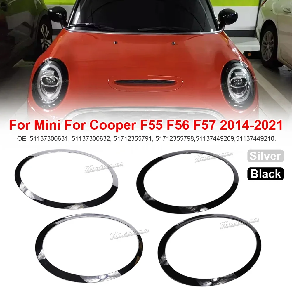 For Mini Cooper F55 F56 F57 2014-2021 Auto Gloss Black/Silver Plated Headlight Ring Bezel Trim Surround Cover 51137300631