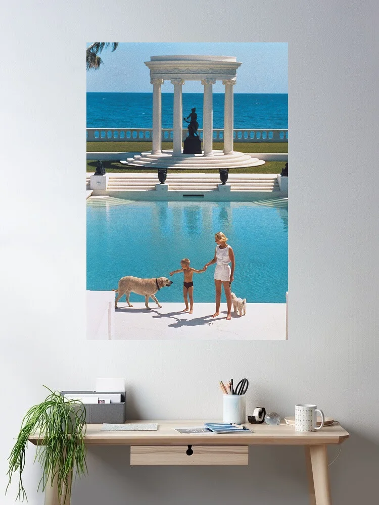 Slim Aarons's swimming pool photos, Print Art Canvas Poster, For Living Room Decor, Home Wall Picture