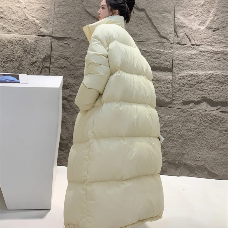 Puffer Bread Down Jackets for Women, Long Winter Coat, Stand Collar Coats, Windproof, Thick Warm Parkas, Korean Fashion