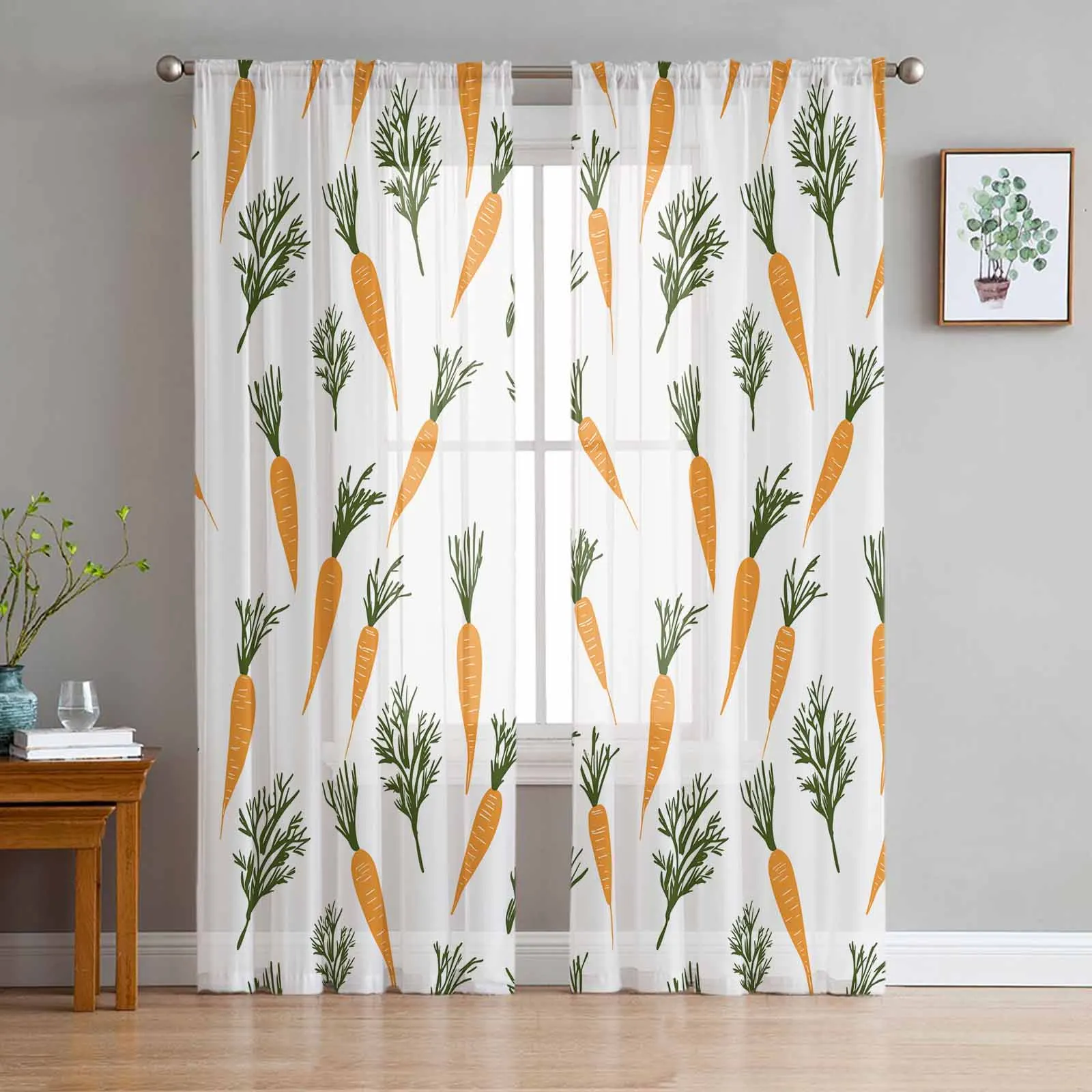 

Easter Watercolor Carrot Hand-Painted Spring Sheer Curtains for Kids Bedroom Living Room Voile Window Curtains Tulle Drapes