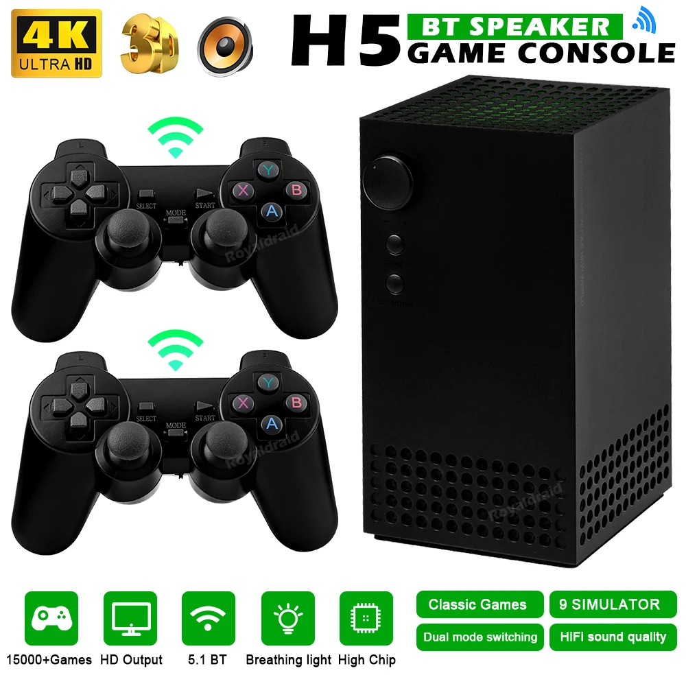 Tolex D20สเตอริโอ Retro เครื่องเล่นวิดีโอเกม HD Output ตัวควบคุมไร้สาย15000เกมจำลอง PS 5.1บลูทูธ HiFi สเตอริโอ