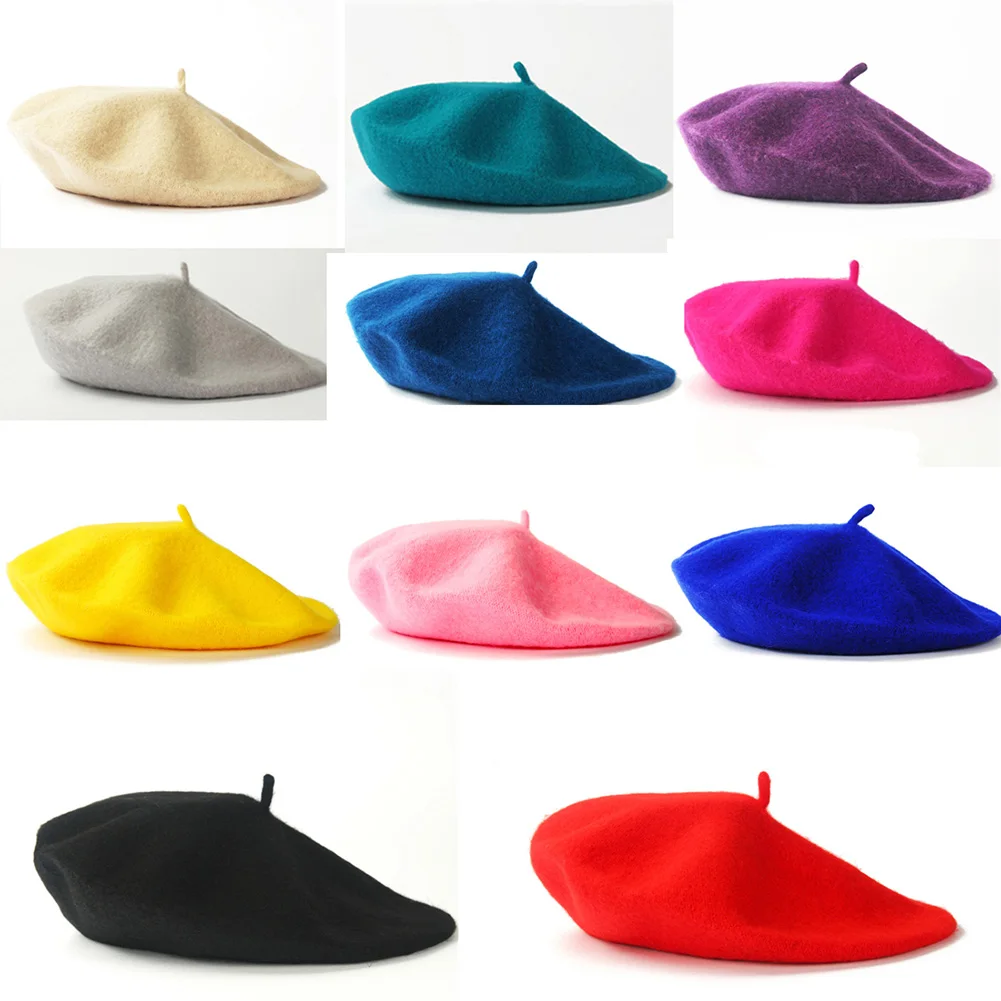 1Pc Retro Autumn Winter Warm Beret for Women's Girls Artist Hat Fashion Casual Solid Black Red Beanie Hat Caps Boinas para mujer