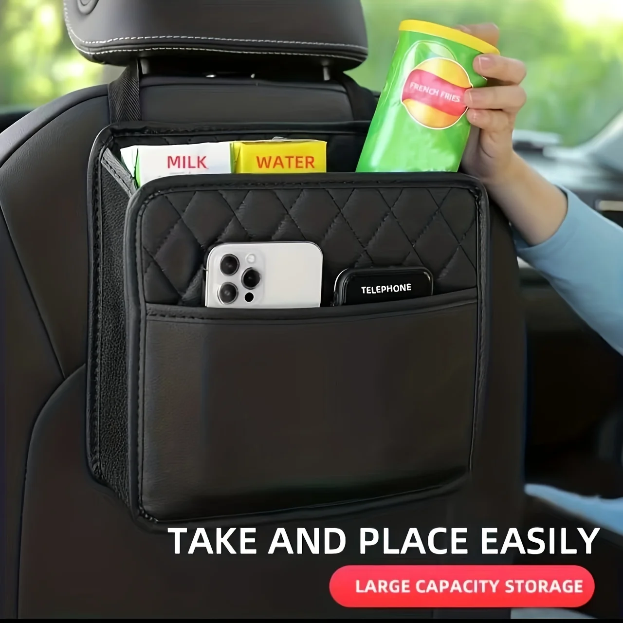 Multi-Function Car Seat Back Organizer Hanging Storage Bag for SUV Truck Backseat Pouch with 5 Pockets for Toys Tablet & Snacks