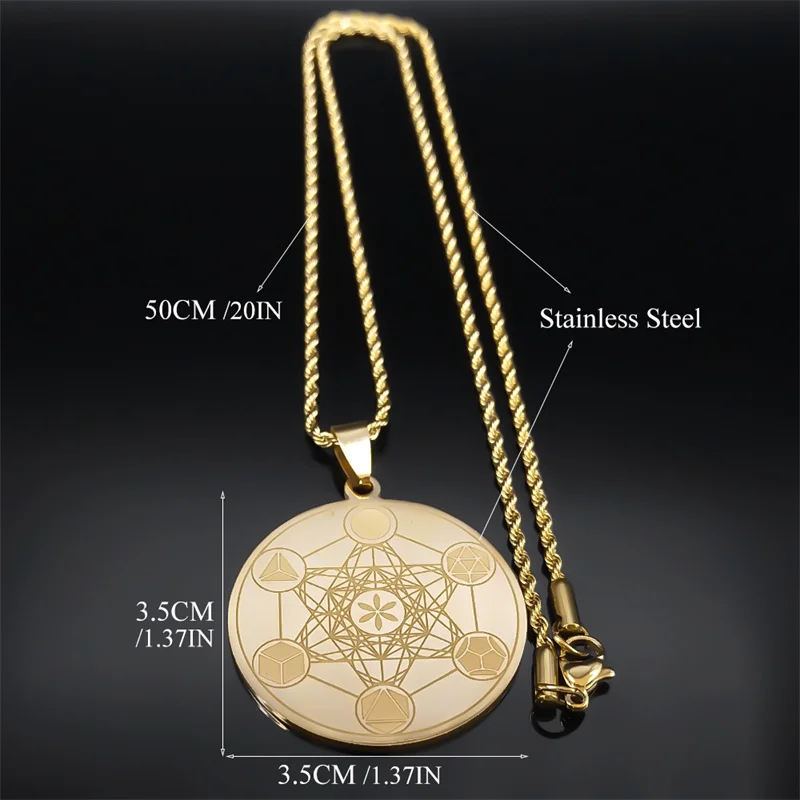 Metatron Erzengel Engel Siegel Halskette Männer Heilige Geometrie Solomon Edelstahl Gold Farbe Anhänger Halsketten Schmuck N3055S08 – Detail 3