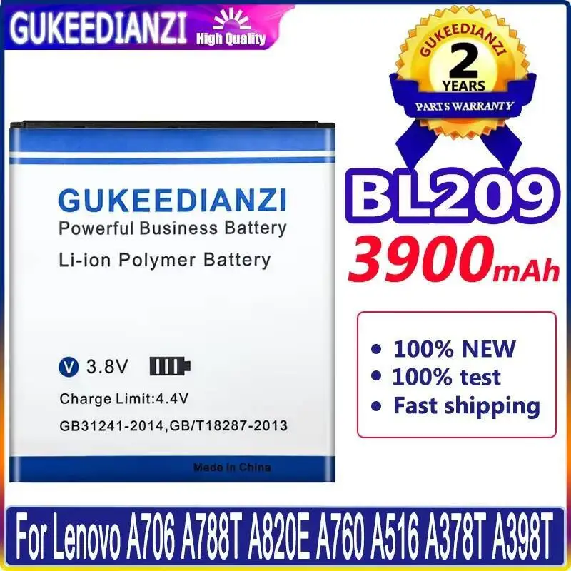 

Stable BL209 Mobile Phone Battery Premium Replacement For Lenovo A706 A788T A820E A760 A516 A378T A398T 3900Mah