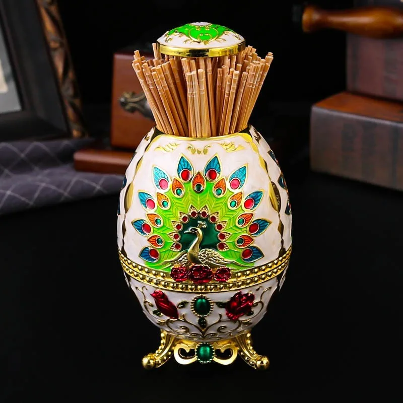 High End Metal Toothpick Can Craft Ornaments Hand Pressed Automatic Toothpick Box Creative Home Decoration Storage Box Gift