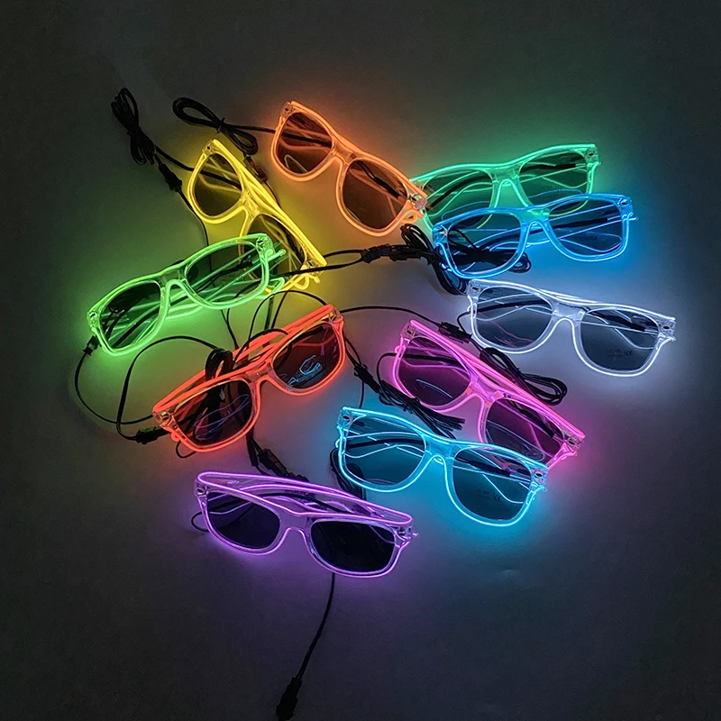 Wireless LED Luminous Glasses EL Flashing Neon Bar LED Glasses Light Up Glasses Rave Costume Decor DJ Sunglasses