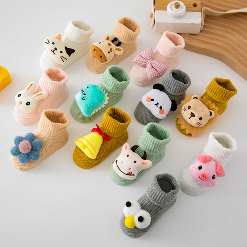 Cute Cartoon Animal Baby Socks Autumn Winter Warm Infant Mid Tube Socks Lovely Lion Rabbit Kids Non-slip Floor Socks