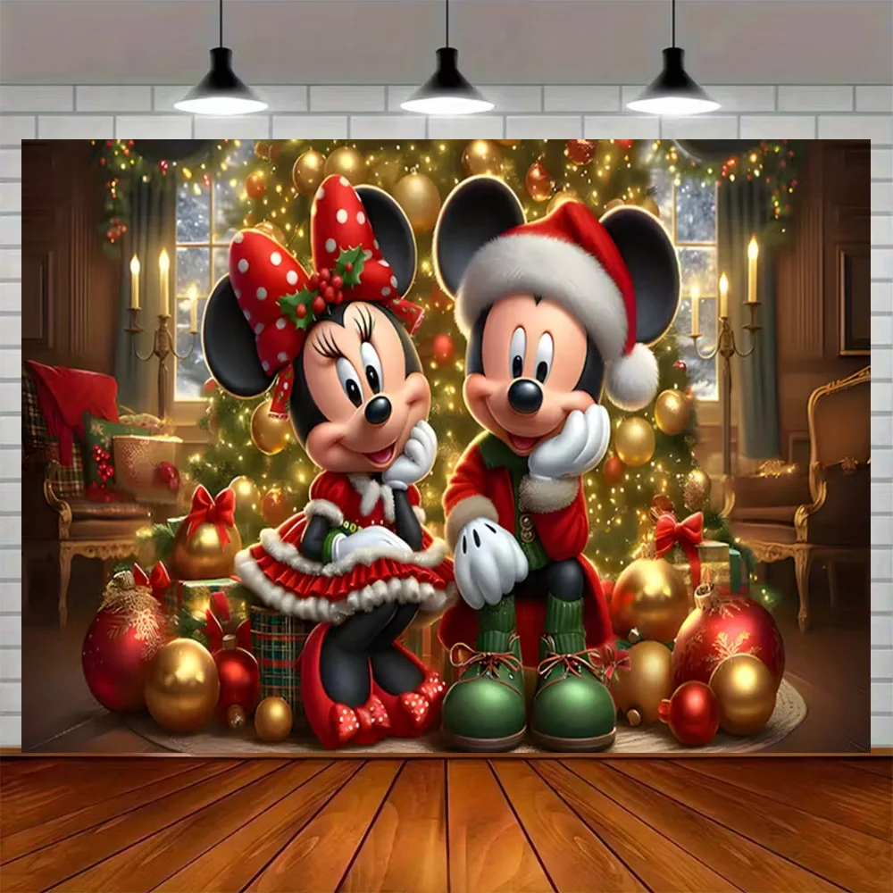 ديزني عيد الميلاد ميكي ميني موضوع حفلة عيد ميلاد الديكور خلفية راية عيد الميلاد ماوس خلفية لوازم التصوير الدعائم #3