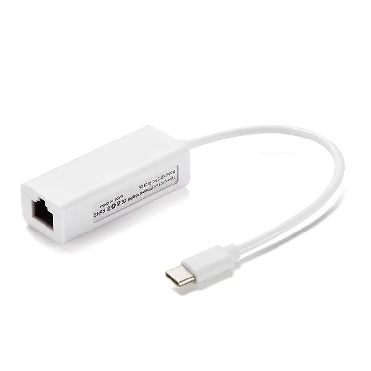 USB Tipo-C para RJ45 Ethernet LAN Adapter, Placa de rede, Cabo Flash, RTL8152B, 100m, USB 2.0