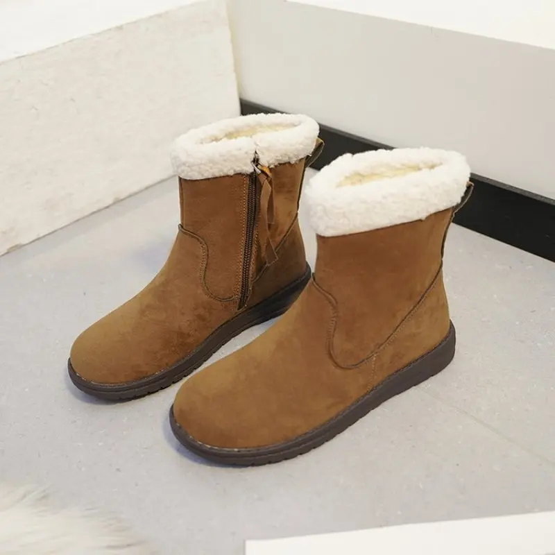 

2023 Snow Boots Side Zipper with Suede leather Warm Cotton Women Boots Winter Women's Slip On Moccasins Warm Fur Lined Loafers