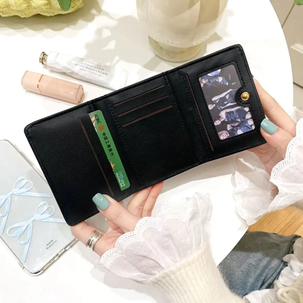 携帯用PUレザー可愛いリボンショートウォレット韓国風プリント折りたたみ財布銀行カードバッグコインパースカードホルダー旅行