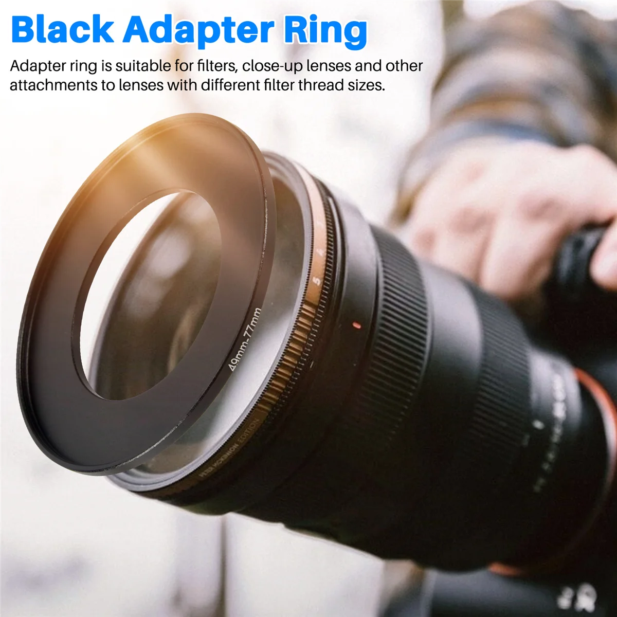 Filter lensa kamera, cincin Step Up 49 mm-77 mm adaptor hitam