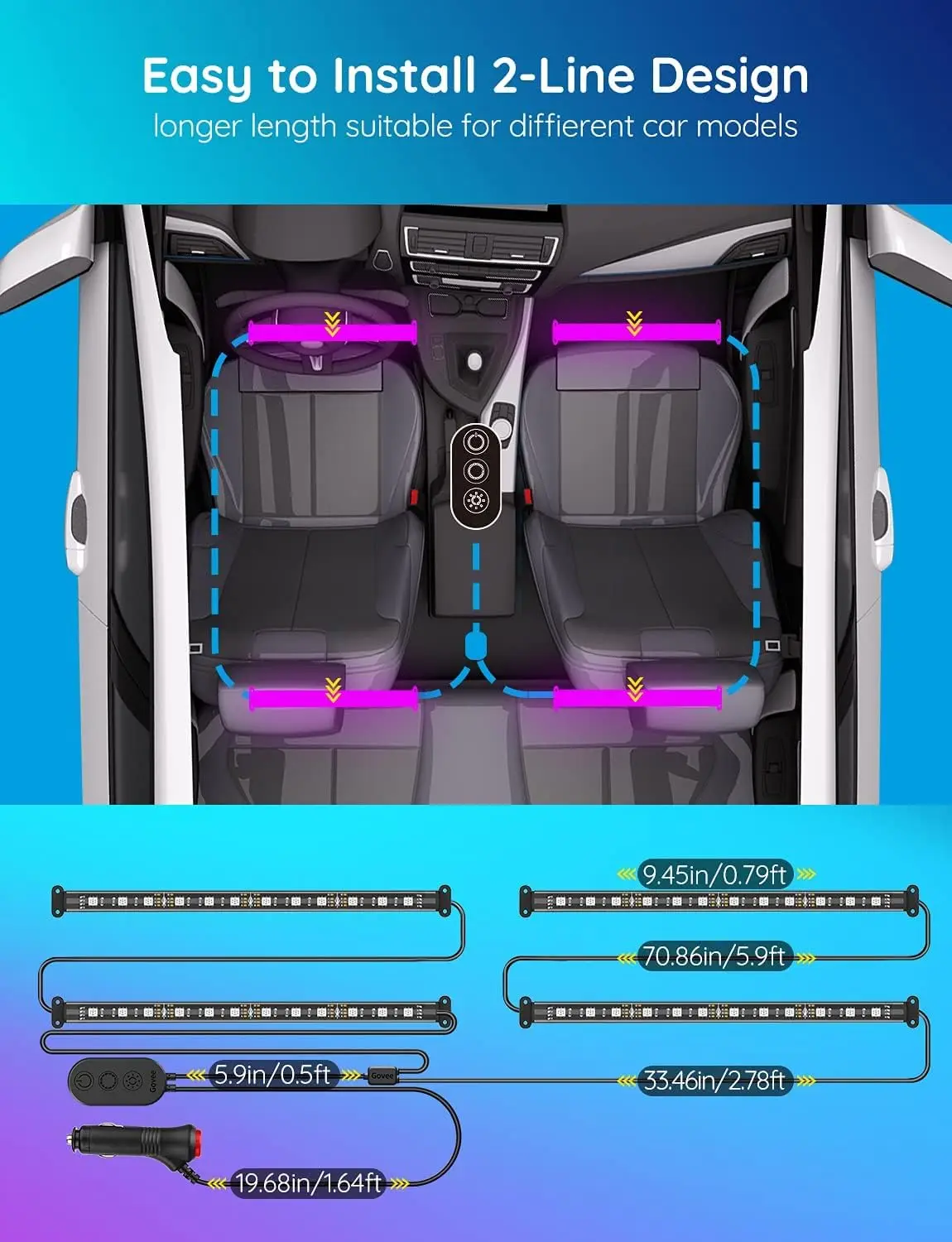 Auto-LED-Leuchten, Smartcar-LED-Leuchten, intelligente Innen leuchten mit App-Steuerung, RGB-Innen beleuchtung mit DIY-Modus und Musik modus,