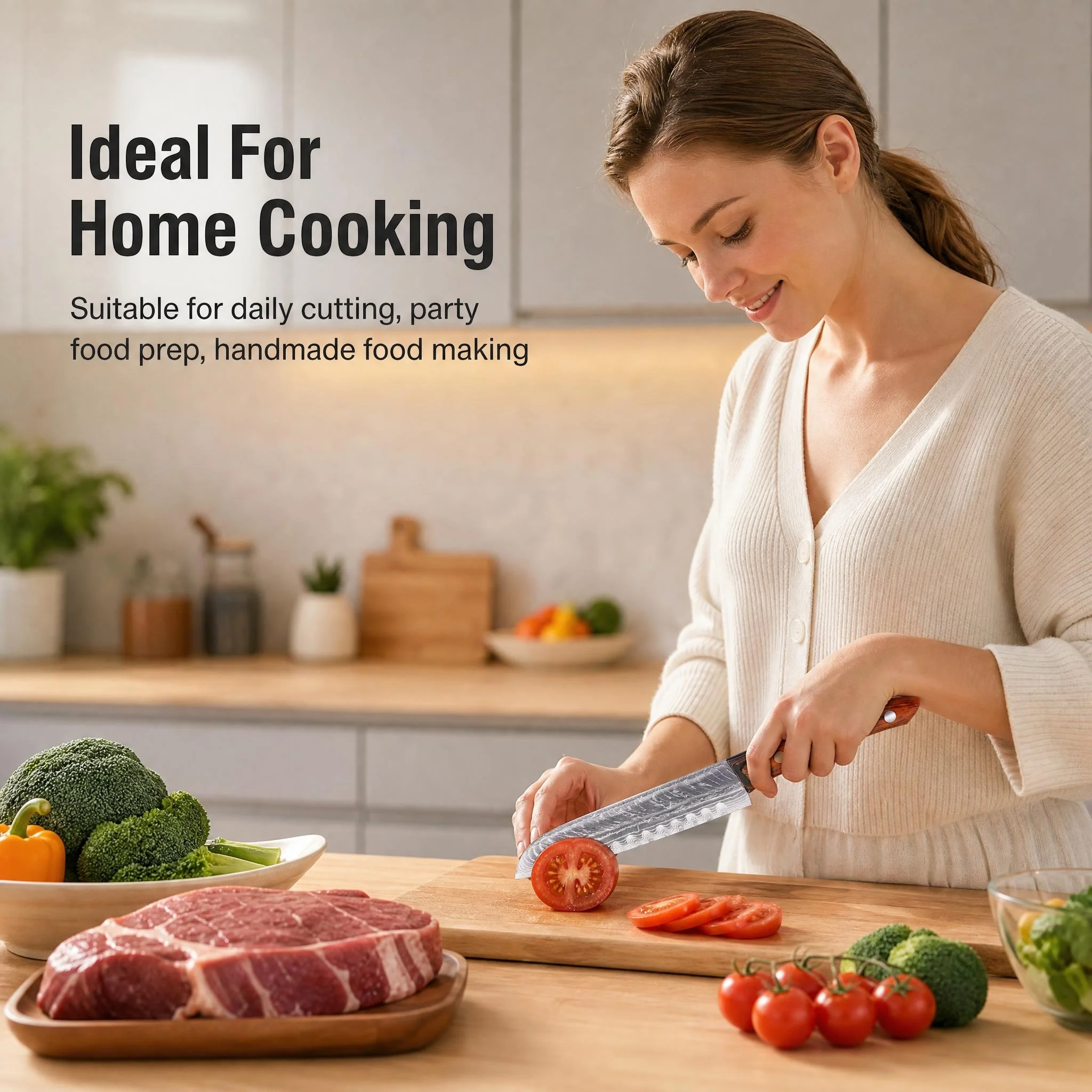 High-end Damascus knife, professional kitchen knife, high-end solid wood handle, Japanese cutting and cooking chef knife