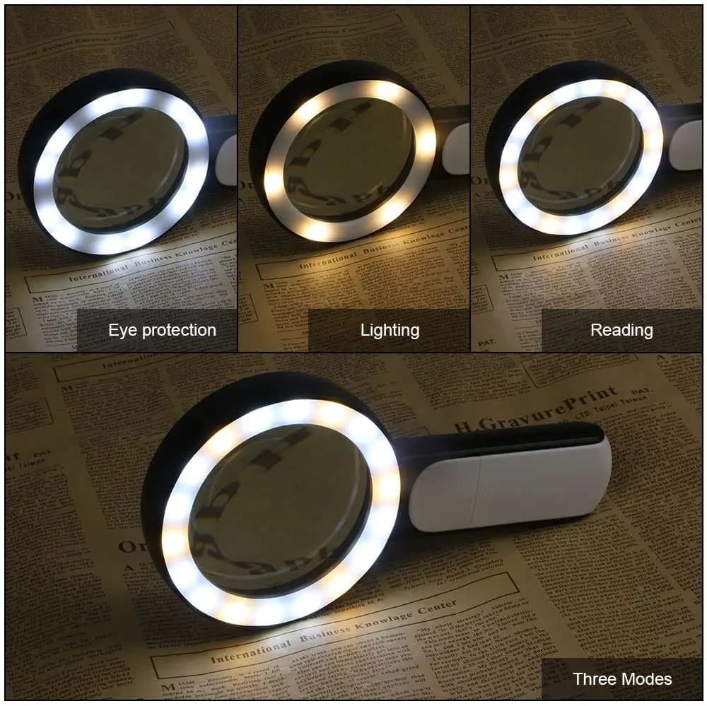 Magnifying Glass 18 LED Lights 30X Double Glass 3 Modes High Power Lens Handheld Illuminated Magnifier Reading Magnifying Glass