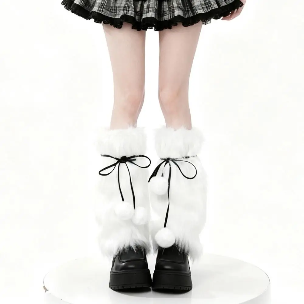 Modne dziergane ocieplacze na nogi zimowe Y2K z pluszowymi pomponami, futrzane ocieplacze na nogi Harajuku, pluszowe nakładki na stopy, pikantne dziewczyny