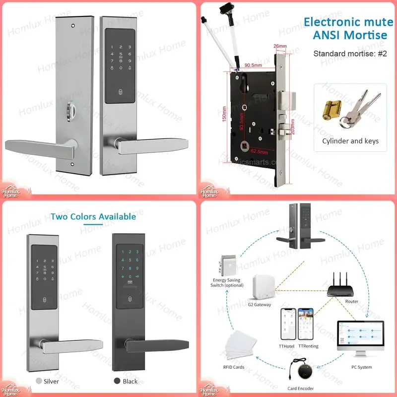 Electronic Smart Digital Door Lock Keyless Entry with ANSI Standard Ferrule Lock Touchscreen Keypad Biometric Fingerprint