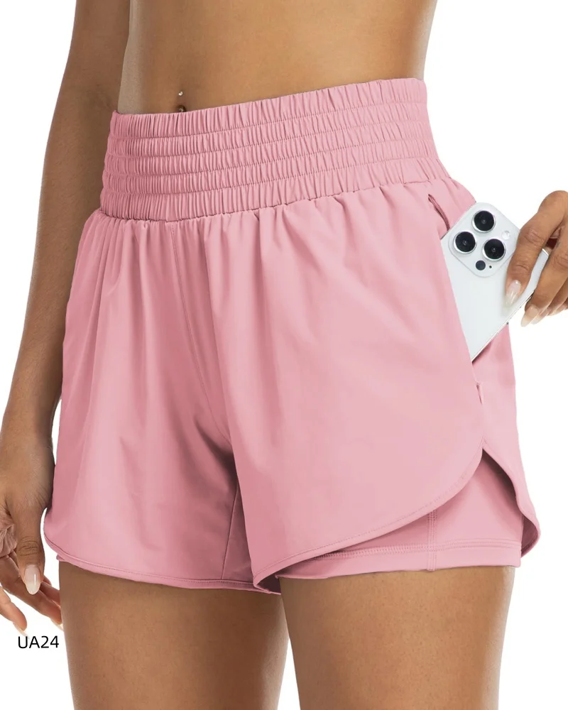 Women's High-Waisted 2-in-1 Quick-Dry Shorts with Zipper Pocket Elastic Waist for Workout Running Gym Yoga Fitness Sportswear image 3