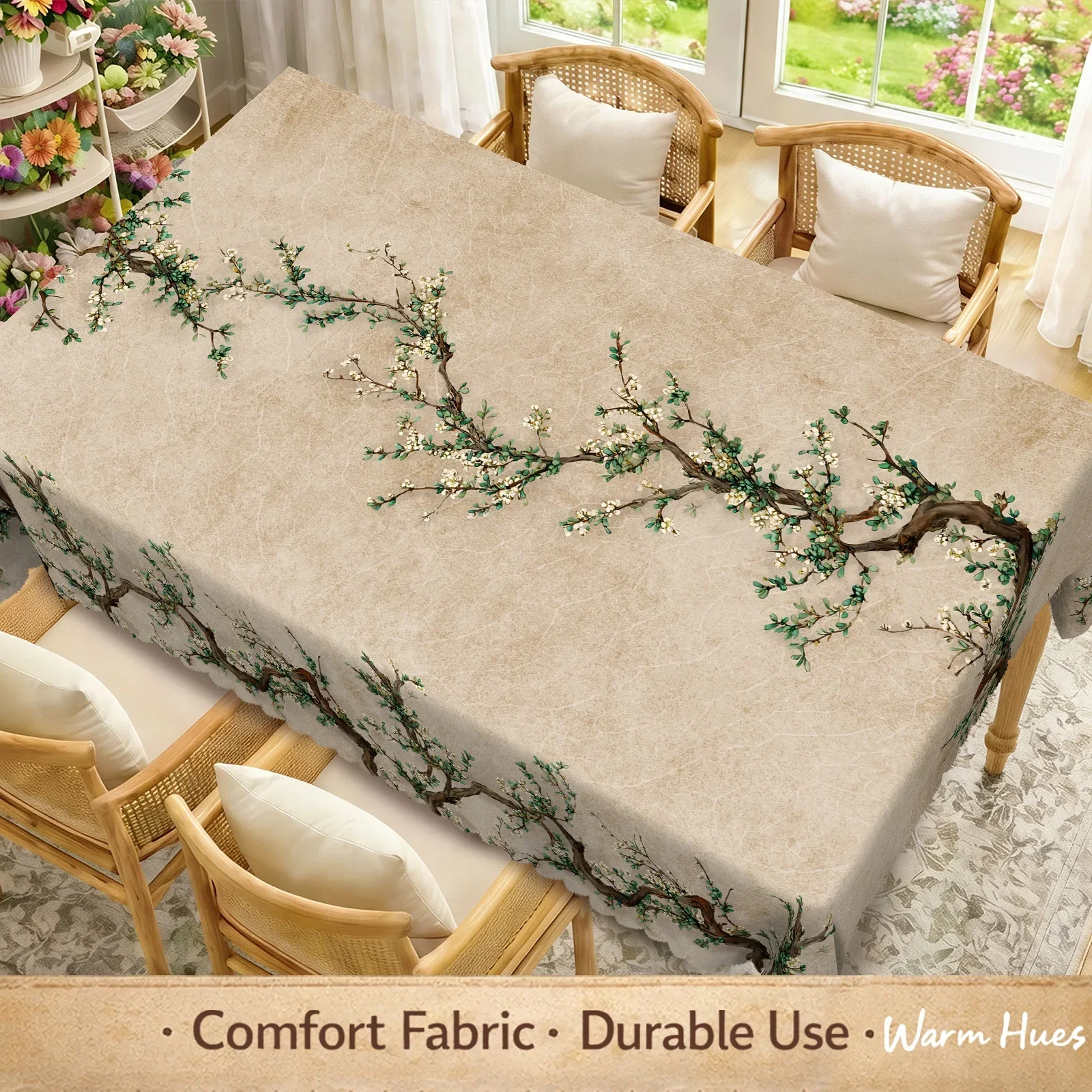 One piece, a vintage plant pattern tablecloth with a lush and flourishing design, featuring flowers and green leavesxzj