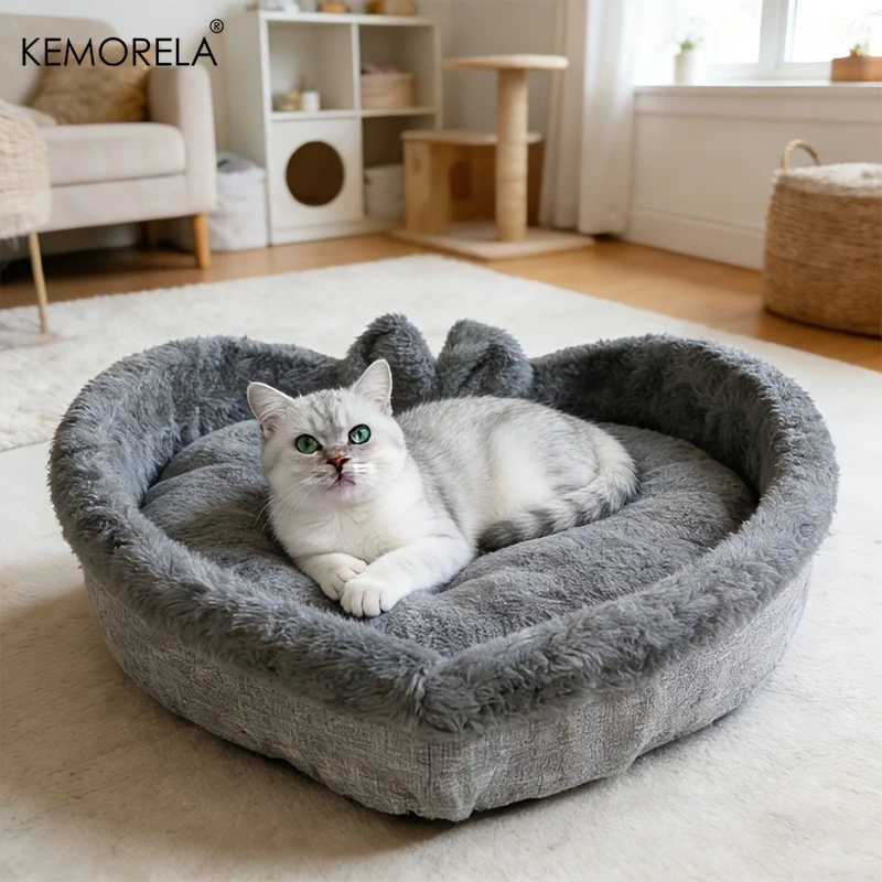 Super süßes, herzförmiges Katzennest, Haustierbett aus bequemem und weichem Stoff mit dicker Samtfüllung, das perfekte Geschenk für Katzen. – Detail 7