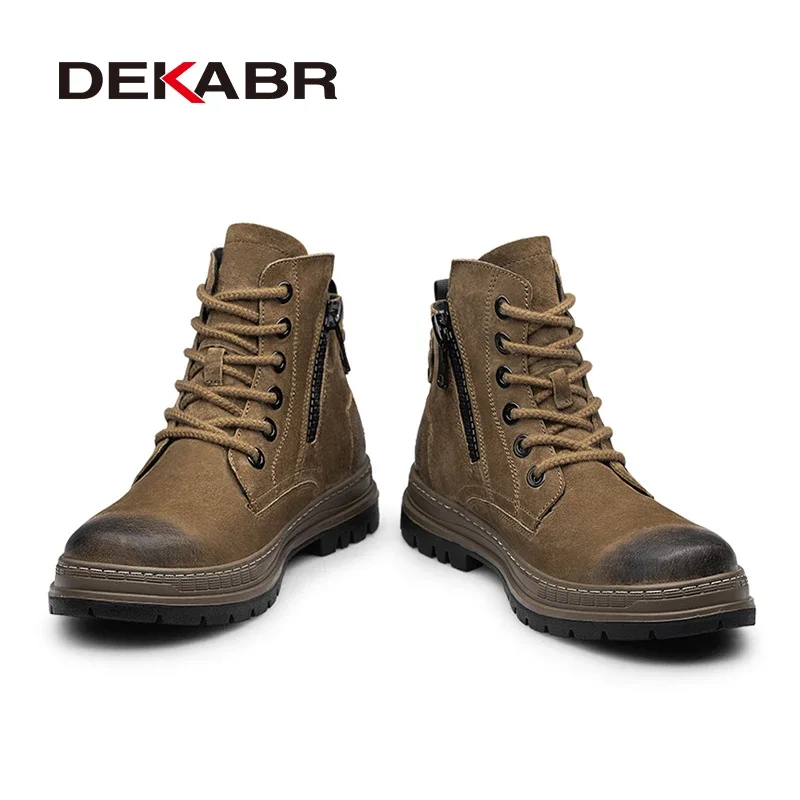 DEKABR Brand Autumn Winter Men Boots High Quality Comfortable Warm Fur Lace-up Ankle Snow Boots Genuine Leather Boots For Men