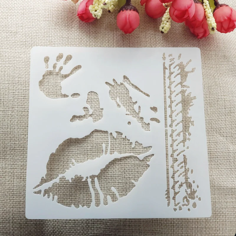 Palm Red Lips DIY Layering Stencils Painting Scrapbooking Coloring Embossing Album Stamp Decorative Template Reusable 13*13cm