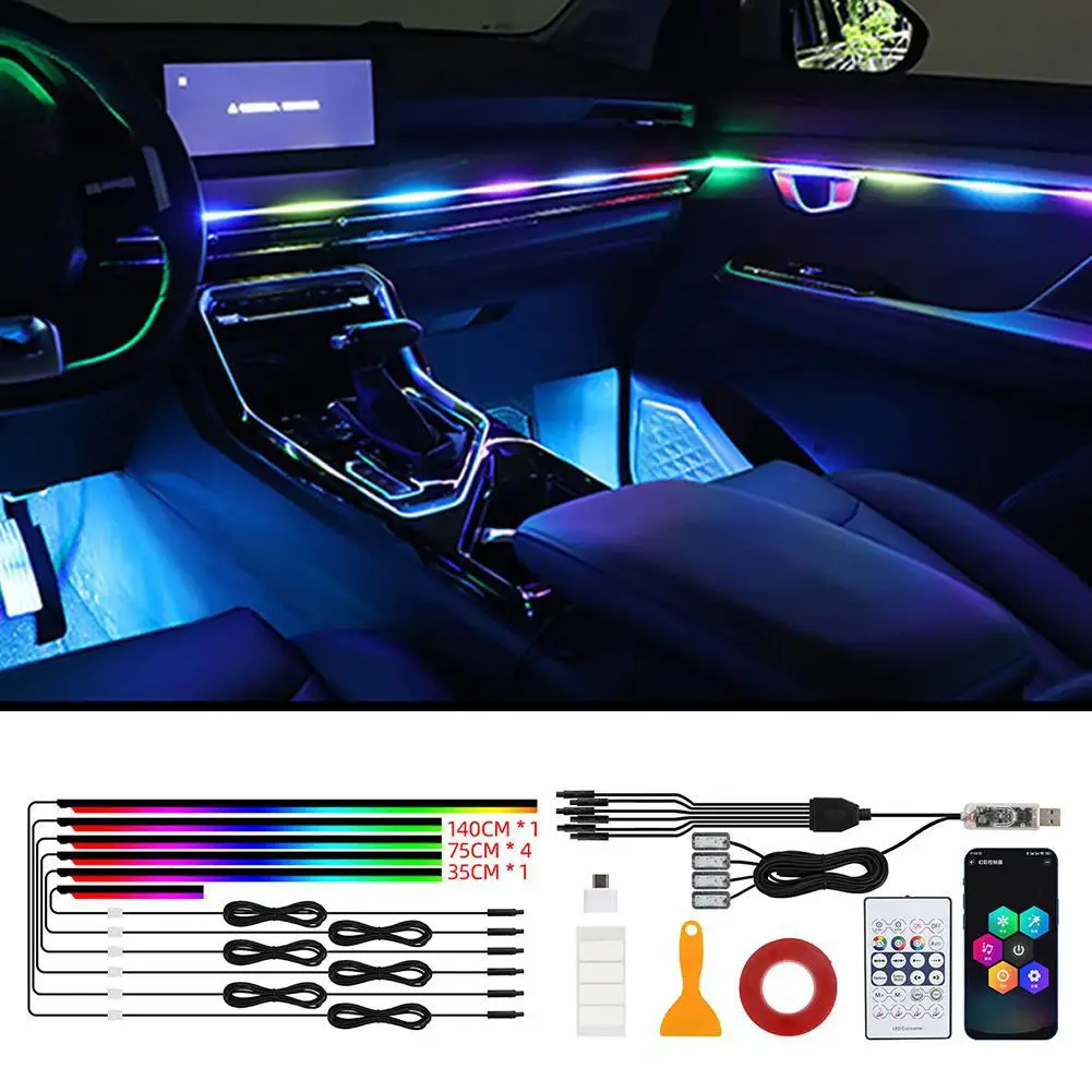 Led أضواء السيارة المحيطة الاكريليك التحكم المركزي ديكور بلوتوث تعديل سيارة غاسل مصباح طقم مصابيح الغلاف الجوي رمز V8D2