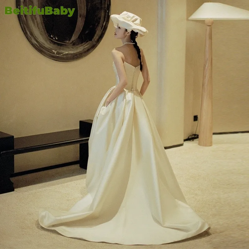 Beitifubaby-vestido de noiva sem cordões para mulheres, estilo francês, sem alças, saias de organza, vestidos de noiva, moda