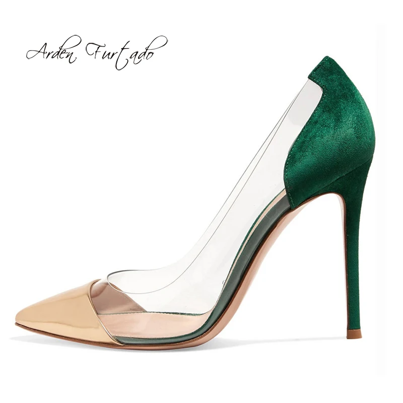 

Arden Furtado Spring Summer Mixed Colors high-heeled shoes Pointed toe Shallow Transparent PVC Patchwork Super high heel Pumps