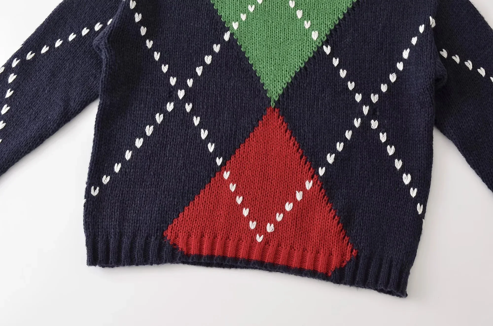 KONDALA Women Trendy Christmas Party Blouse Knitted Rhombus Sweater New Fashion 2026 Spring Fall Casual Cute O-Neck Pullover Top