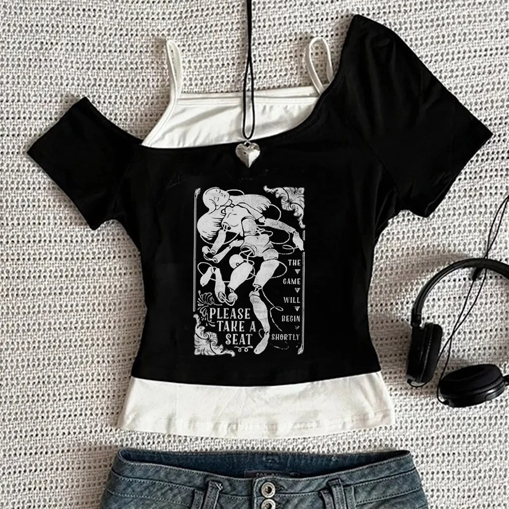 Death Parade cropped top girl jojifuku scene  cute y2k grunge t-shirt emo streetwear cutecore japanese