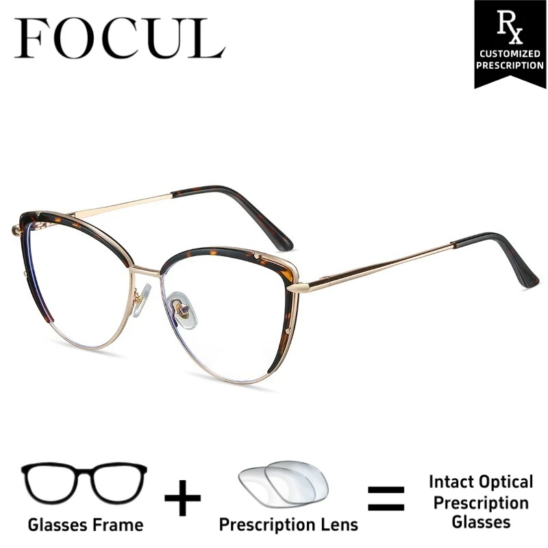 

FOCUL Cat Eye Clear Vision Anti Blue Light Glasses Photochromic Myopia Eyeglasses Women Customized Prescription Optical Eyewear