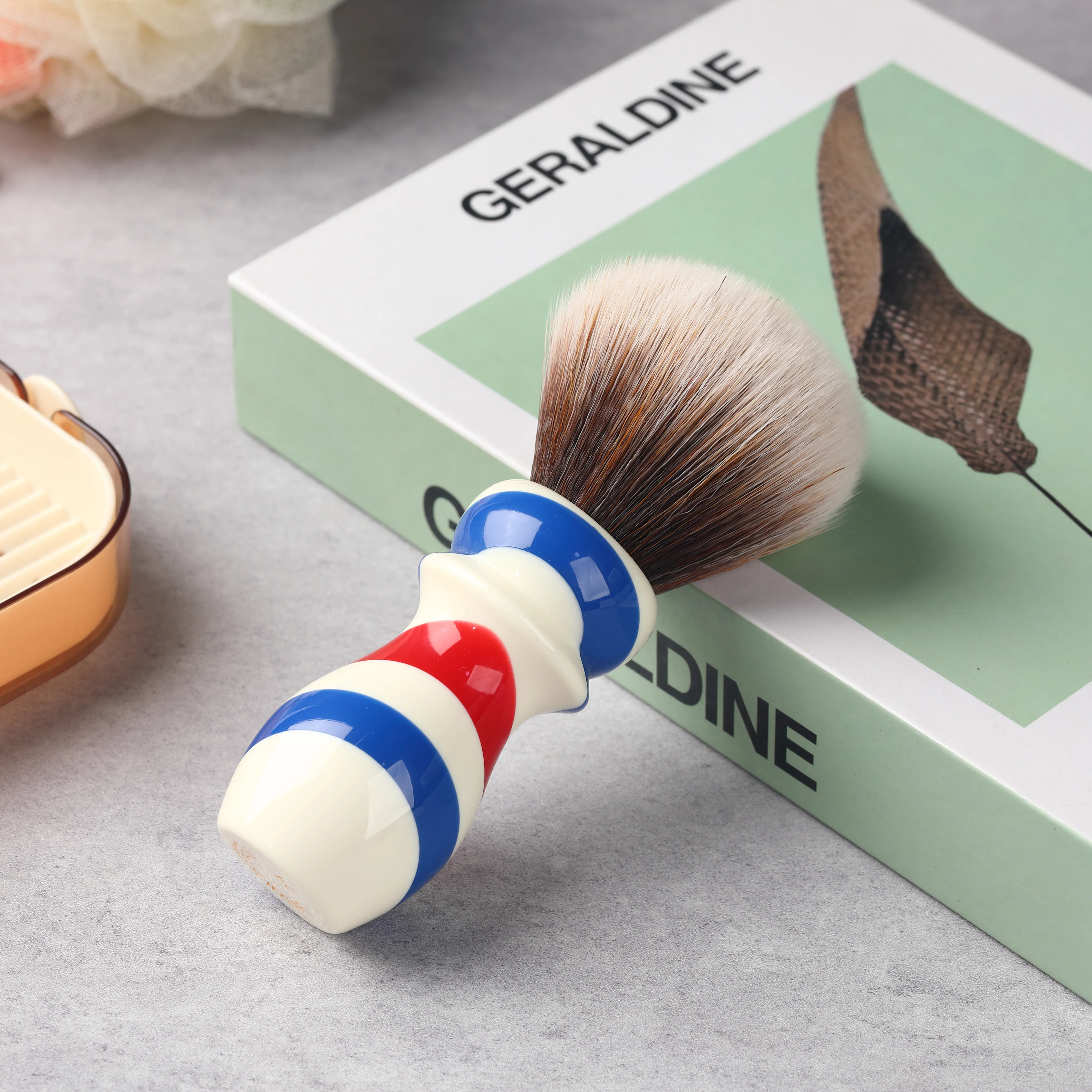 Yaqi 24MM New Barber Pole Style Brown Synthetic Knot Shaving Brush for Mens