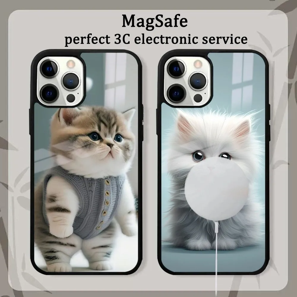 Cute Marshmallow cat Phone Case For iPhone 15 14 13 12 11 Pro Max Plus Mini Mirror Magnetic Cover