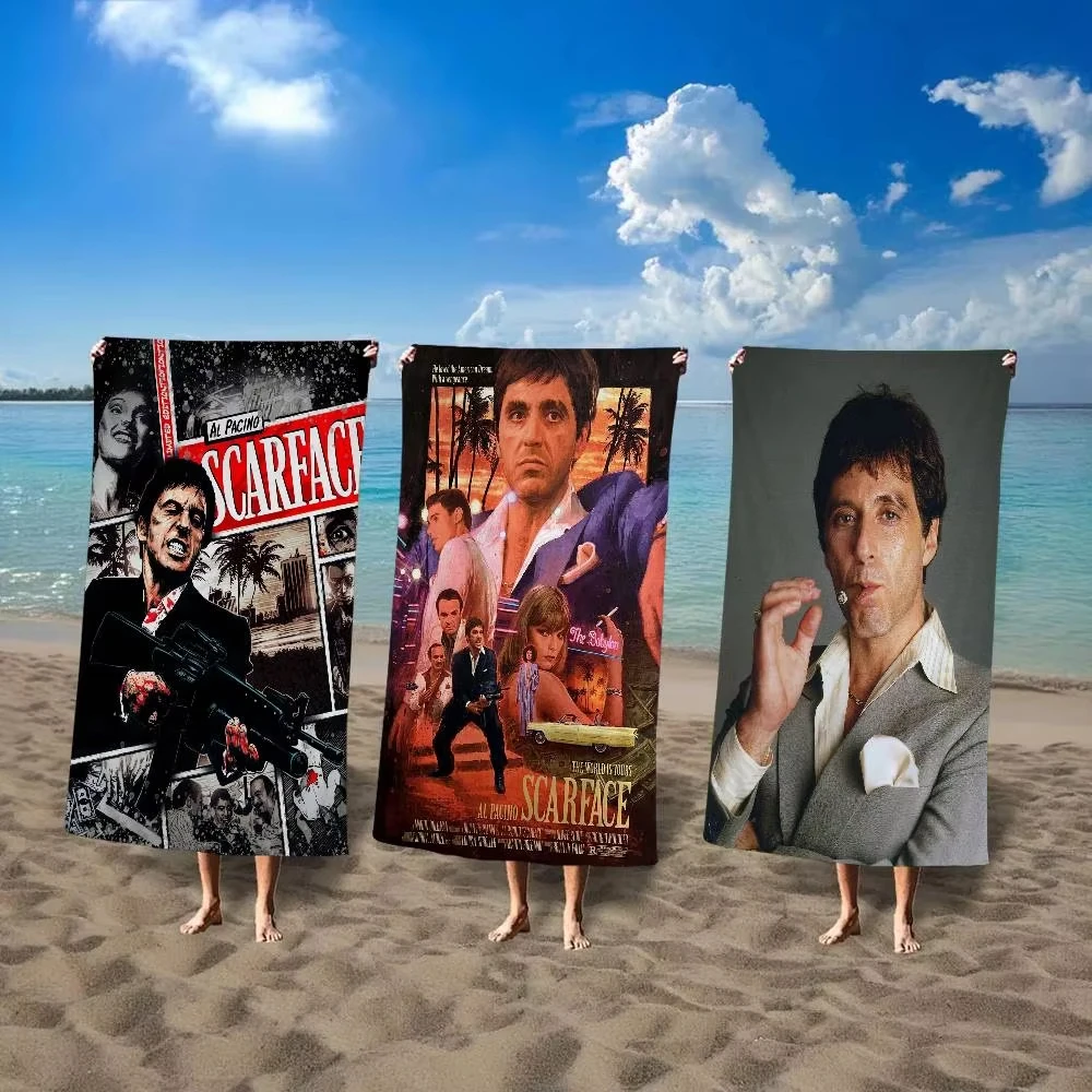 1pc S-Scarface Tony Montana Al Pacino Collage Beach Towel Microfiber Soft Quick Dry Gangster Movie Print Bath Towel Swimming