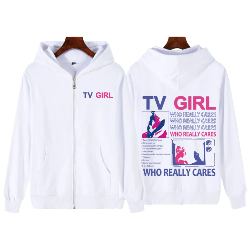 TV Girl WHO REALLY CARES Zipper Sweatshirt Hoodie TV Girl Zip Up Hoodies Streetwear Sweatshirts