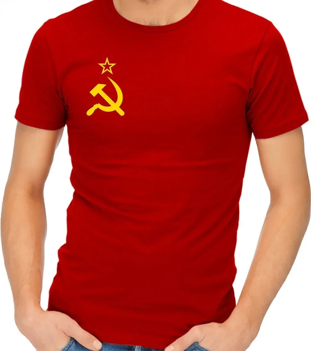 Men Cotton T-Shirt Summer Classic CCCP Russian T Shirts USSR Soviet Union Man Short Sleeve Shirt Moscow Male Tees O Neck Tops