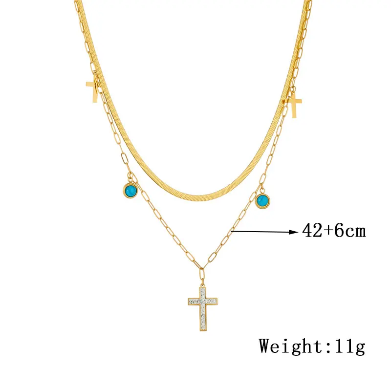 DIEYURO 316L Stainless Steel Geometric Cross Palm Eyes Pendant Necklace For Women Girl Fashion Neck Chain Jewelry Holiday Gift