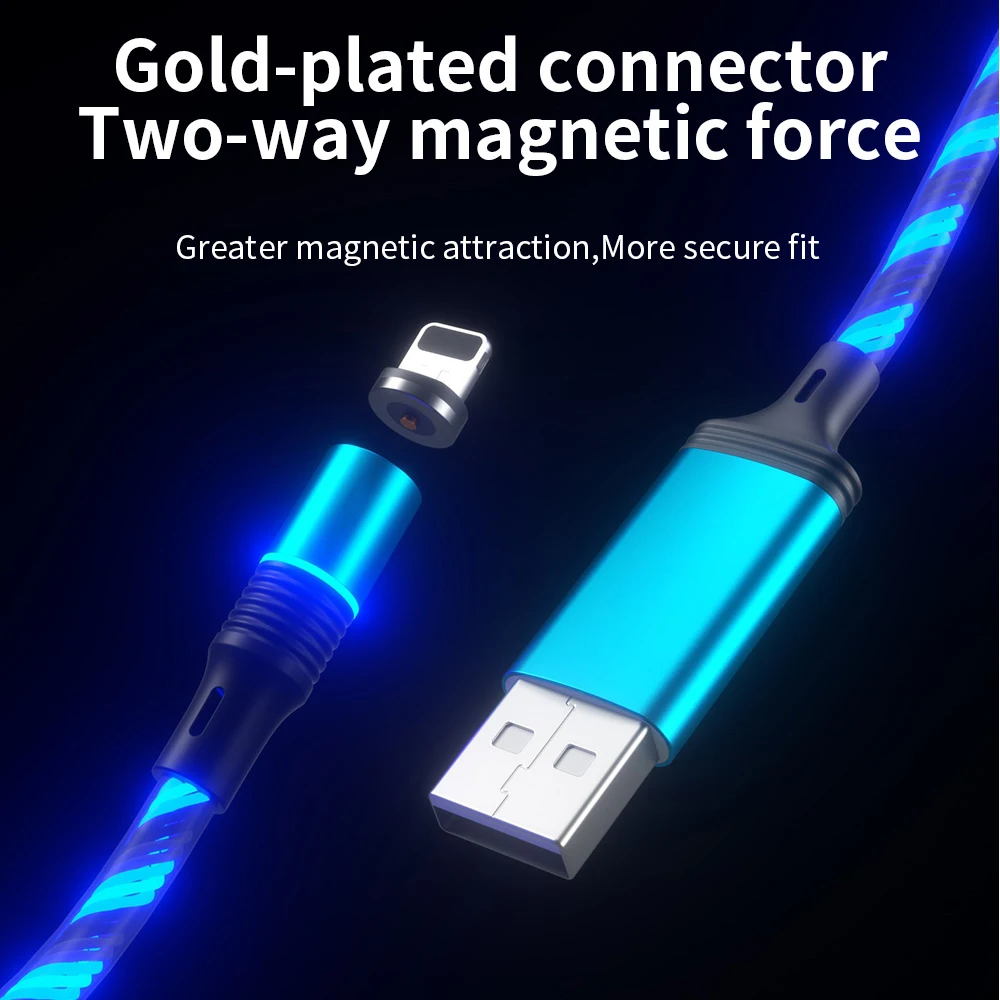 Elough 360 Luminescent Magnetic Cable 3A Fast Charging Micro USB Type C Cable For iPhone Xiaomi Samsung Phone Data Cord Wire image 3