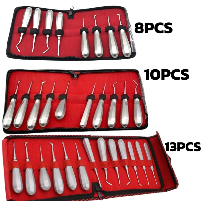 8/10/13Pcs Dental Stainless Steel Plier Curved Root Forceps Hexagon Handle Dental Extraction Elevator Kit Dental Instruments Set