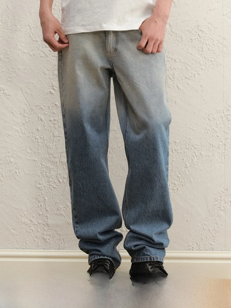 

Waed adual Blue Jeans Men's Loose Wide Leg Casual Straight Leg Pants Comfortable Loose Fit Youthful Trendy Cotton Denim