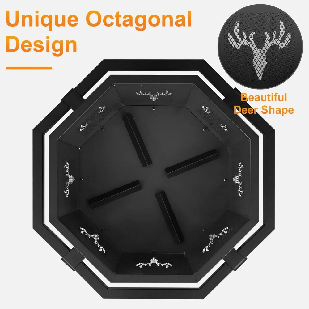 35 Inch Octagonal Outdoor Wood Burning Fire Pit for Backyard Camping and Outdoor Entertainment