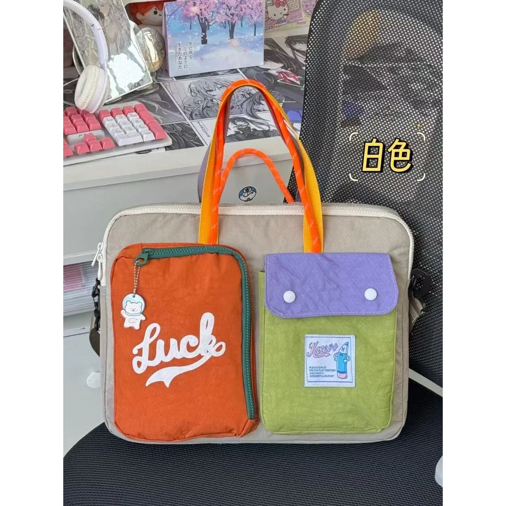 

Сумка через плечо с цветными блоками дофамина, 16-дюймовая сумка для компьютера большой вместимости, портативная сумка для планшета на одно плечо для поездок на работу