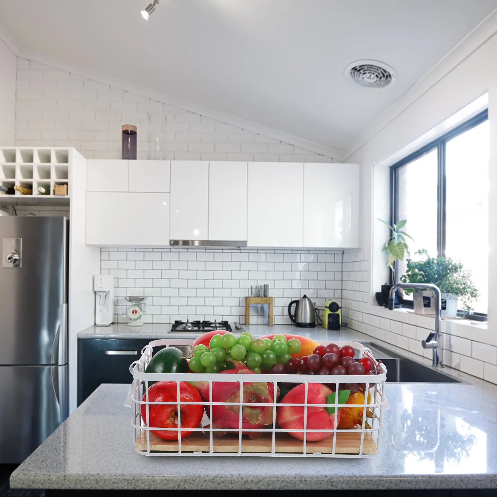 

Kitchen Storage Basket Wire Organizers and Iron Baskets for Organizing Wood Fruit Large Small Bin
