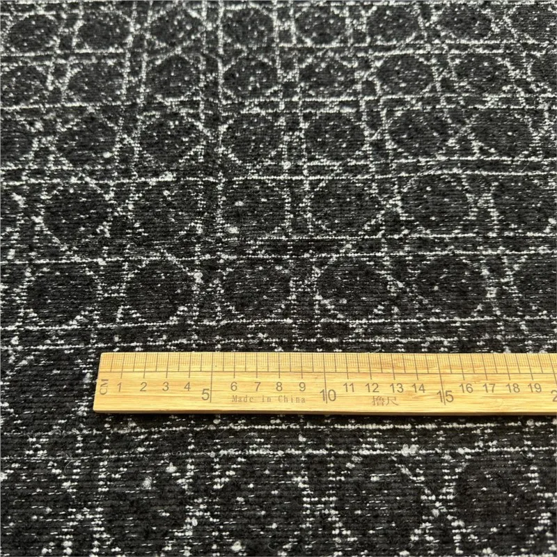 A fashionable black blended checkered jacquard fabric trench coat set with three-dimensional dark fashion