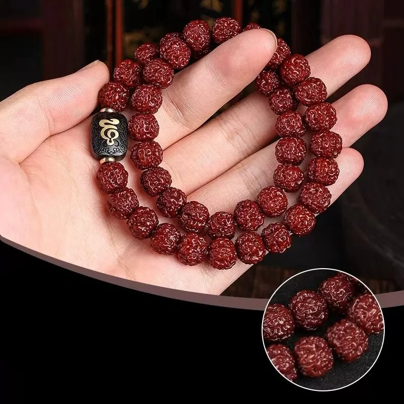 Chinese Style Lucky Double Layer Patina Rudraksha Bracelet For Men 8-11mm Bodhi Seed Mala Beads Blessing Good Fortune Wealth Jew