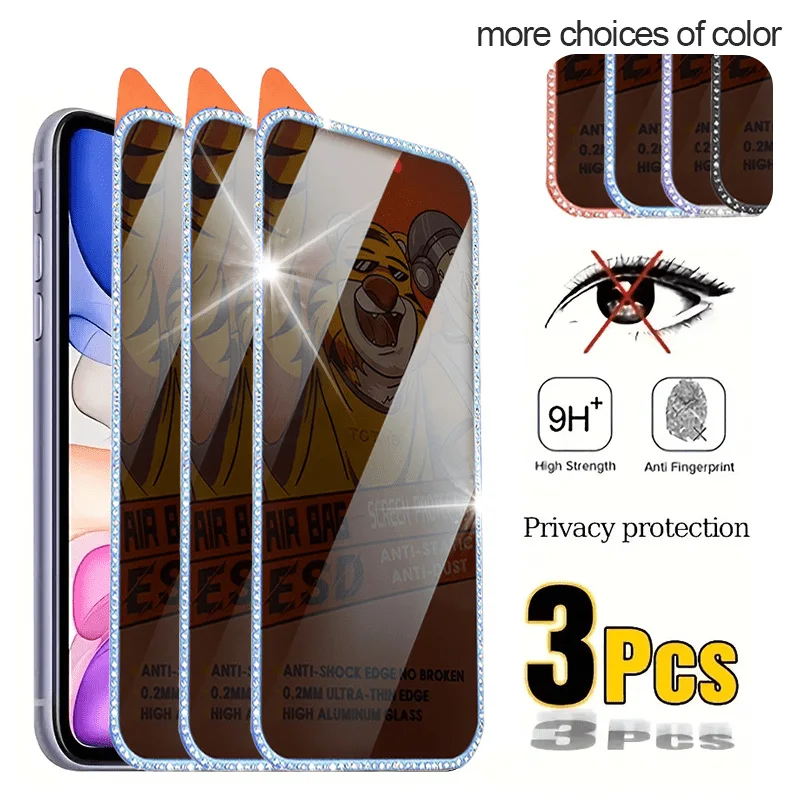 

3pcs, Anti-Spy Tempered Glass Screen Protector for iPhone 14/15/16/17 - Smartphone protection, Anti-Peeping Technology