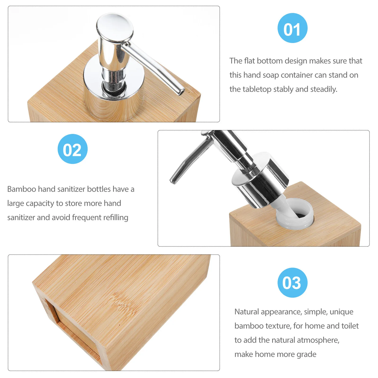 

500Ml Refillable Bamboo Hand Soap Dispenser with Smooth Pump for Liquid Soap Lotion Shampoo Bathroom Kitchen Counter Storage
